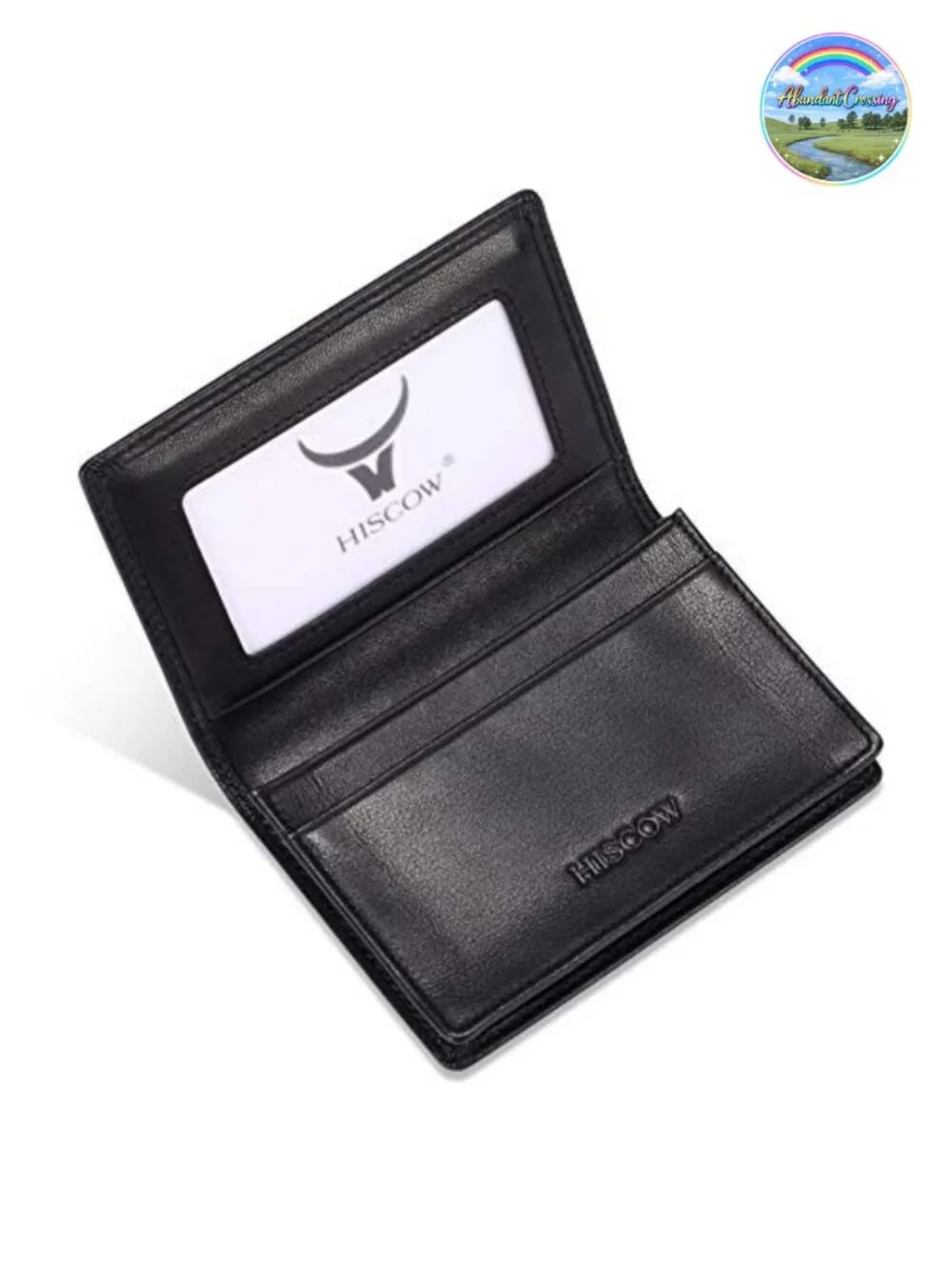 Full Grain Leather Business Card Holder Bifold Wallet with ID Window